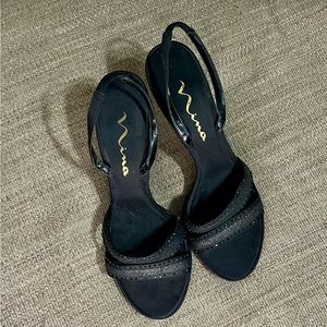 Nina Stiletto Black Sling‎ Back with Glimmer Size 9
